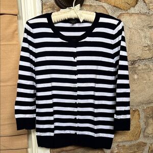 Navy and White Striped Cardigan
